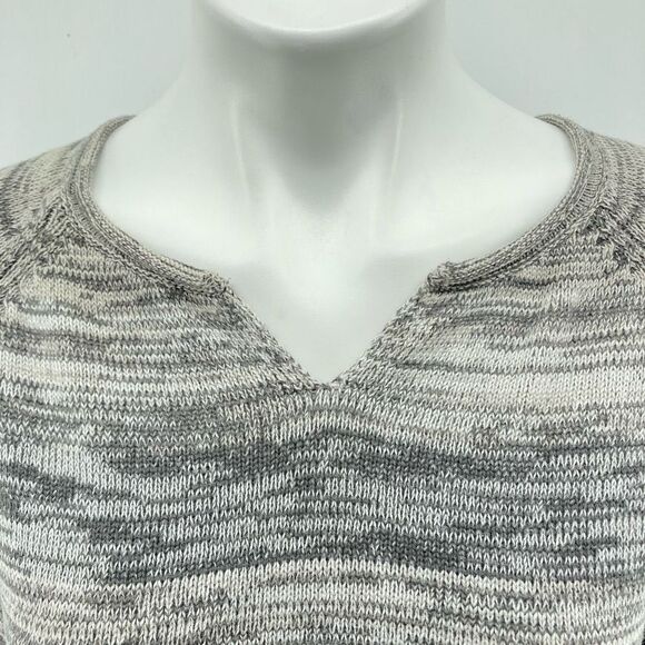 Eddie Bauer Women’s Gray Cotton Stripe Notch Neck Split Roll Pullover Sweater M - Picture 3 of 14